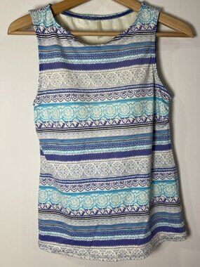 Lands' End Swim Bathing Suit Tankini Top Padded Shelf Bra Blue Purple Size 6